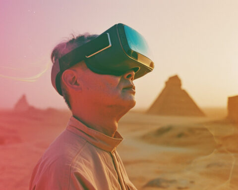 Hombre en el desierto con Gafas de RV