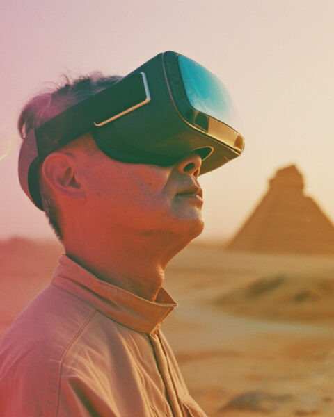 Hombre en el desierto con Gafas de RV