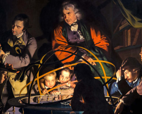 Un filósofo dando una conferencia sobre el Orrery, en la que se pone una lámpara en lugar del Sol o El Orrery por Joseph Wright de Derby