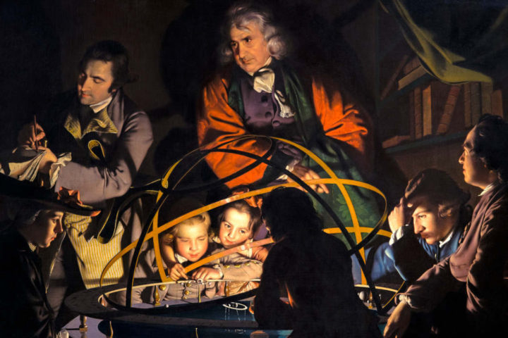 Un filósofo dando una conferencia sobre el Orrery, en la que se pone una lámpara en lugar del Sol o El Orrery por Joseph Wright de Derby