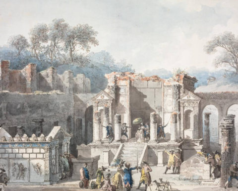 El Templo de Isis en Pompeya. Grabado realizado por Francesco Piranesi, coloreado a mano por Louis Jean Desprez, 1788. The Cleveland Museum of Art., CC BY-SA