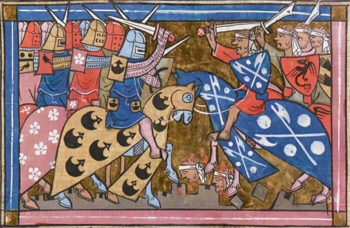 Miniatura que ilustra una de las batallas de la segunda cruzada de Luis VII