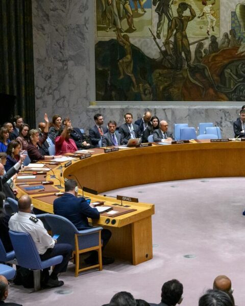 El Consejo de Seguridad adopta resolución en la que pide pausas y corredores humanitarios urgentes en toda la Franja de Gaza. UN Photo/Loey Felipe