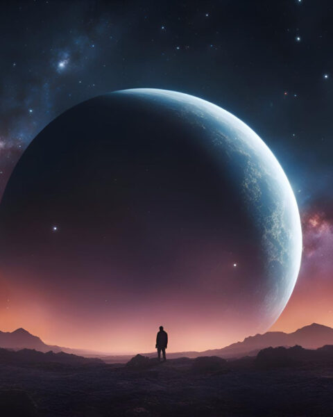 Hombre imaginando u observando el espacio