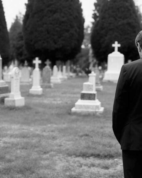 Hombre en cementerio