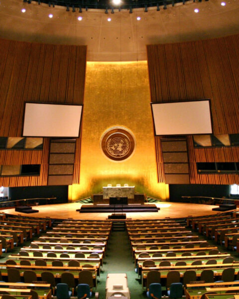 Salón de la Asamblea General de las Naciones Unidas en Nueva York, 2006. Autor Patrick Gruban. Fuente: Wikimedia Commons.
