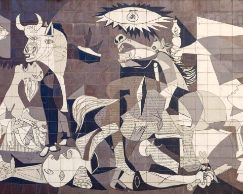Reproduction of Guernica on a tiled wall, Guernica, Spain (PPL3-Altered)