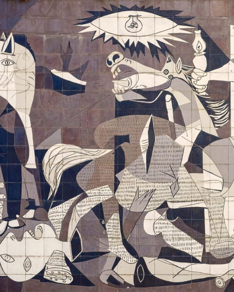 Reproduction of Guernica on a tiled wall, Guernica, Spain (PPL3-Altered)