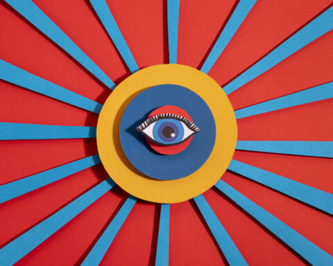 Ojo al centro de ilustración representando la idea de vigilancia y poder