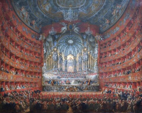 Fiesta musical ofrecida por el cardenal de La Rochefoucauld en el Teatro Argentina de Roma en 1747 con motivo de la boda del Delfín, hijo de Luis XV. Museo del Louvre