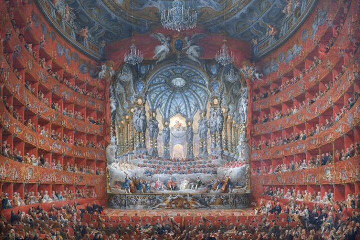 Fiesta musical ofrecida por el cardenal de La Rochefoucauld en el Teatro Argentina de Roma en 1747 con motivo de la boda del Delfín, hijo de Luis XV. Museo del Louvre