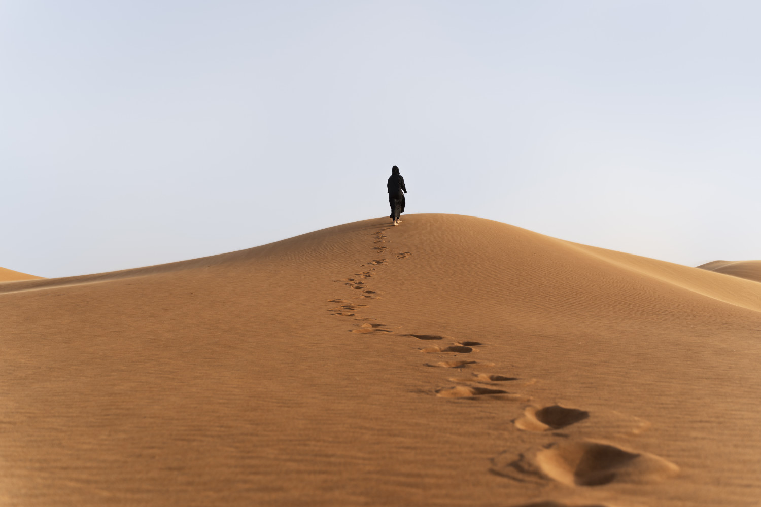 El salvador camina sobre una duna en el desierto