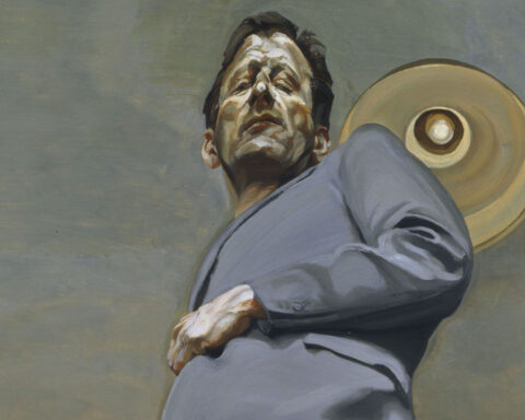 Fragmento de Lucian Freud,Reflejo con dos niños (Autorretrato)