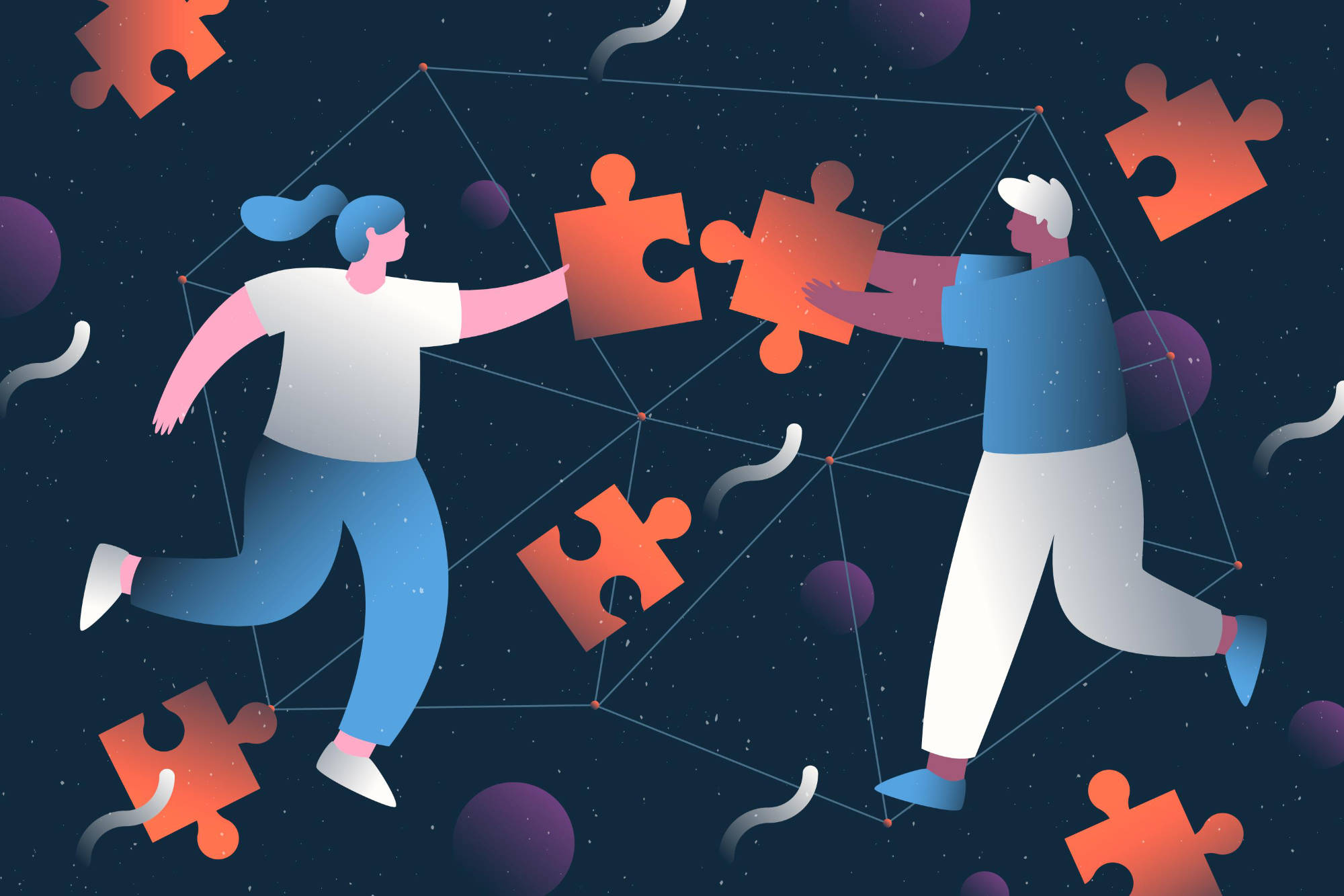Concepto de trabajo en equipo con personas haciendo un rompecabezas.