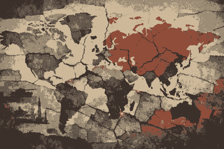 Mapa fragmentado del mundo representando multipolarismo autoritario