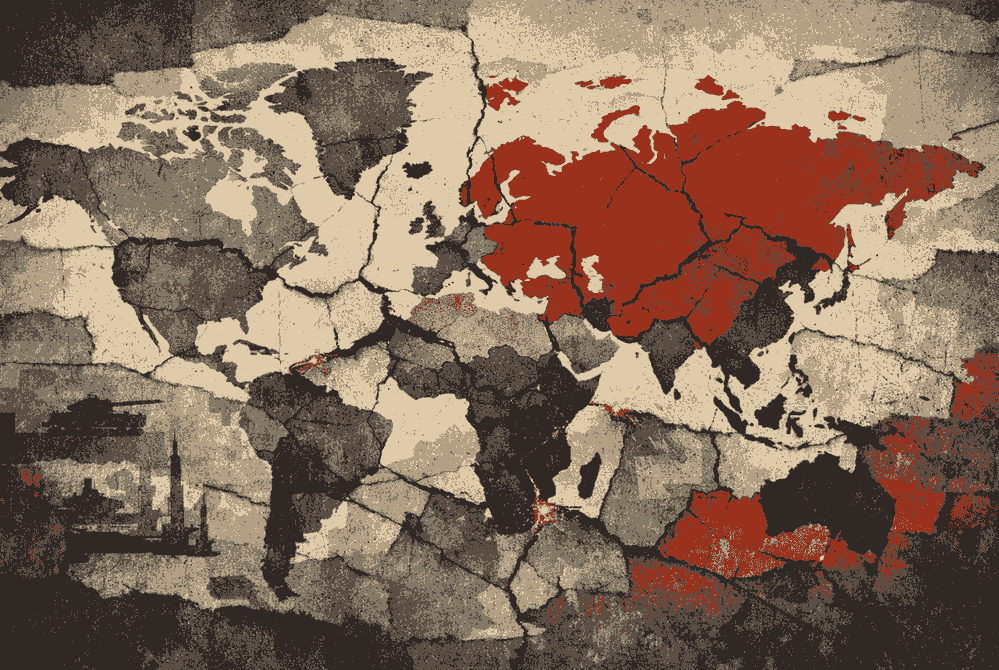 Mapa fragmentado del mundo representando multipolarismo autoritario