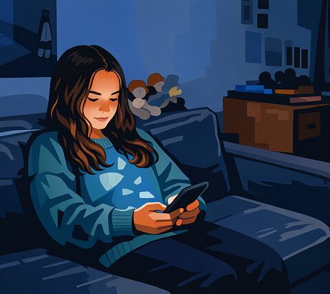 Adolescente mirando el telefono movil