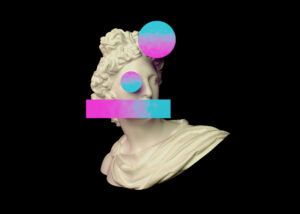 Busto clásico con figuras geométricas